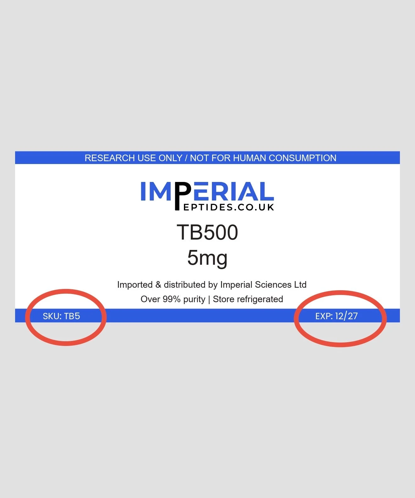 Imperial Peptides UK batch label example